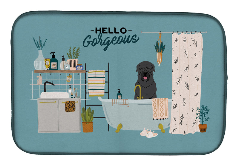 Black Russian Terrier in Bathtub Dish Drying Mat – Absorbent, Artistic Kitchen Essentials CK7448DDM