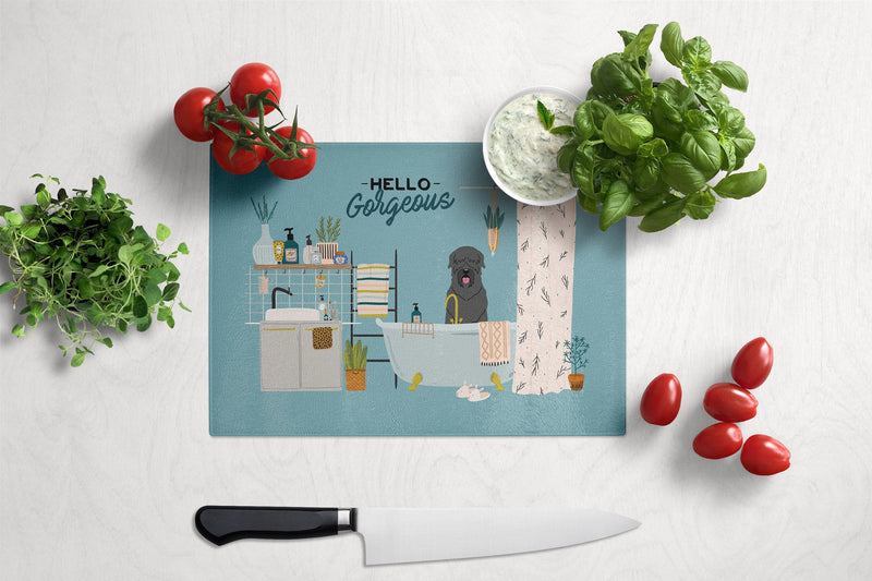 Black Russian Terrier in Bathtub Glass Cutting Boards – Durable, Decorative Kitchen Art Large CK7448LCB