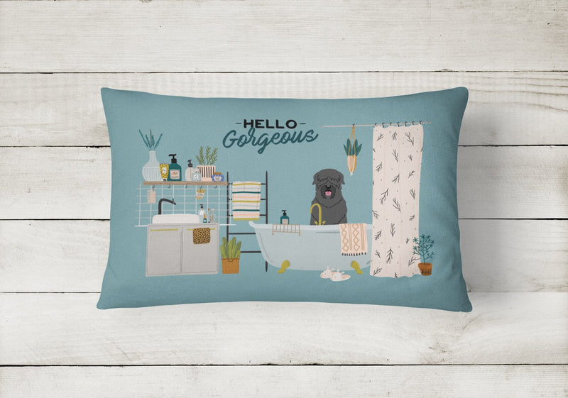 Black Russian Terrier in Bathtub Canvas Fabric Decorative Pillow CK7448PW1216