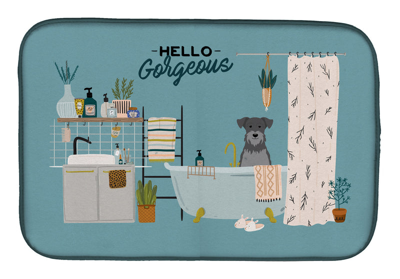 Black Silver Miniature Schnauzer in Bathtub Dish Drying Mat – Absorbent, Artistic Kitchen Essentials CK7474DDM