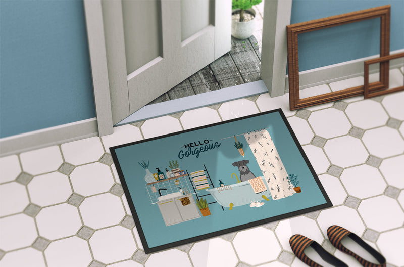 Black Silver Miniature Schnauzer in Bathtub Doormat - 18x27 Decorative Floor Mat – Indoor/Outdoor Rug with Artistic Flair CK7474MAT