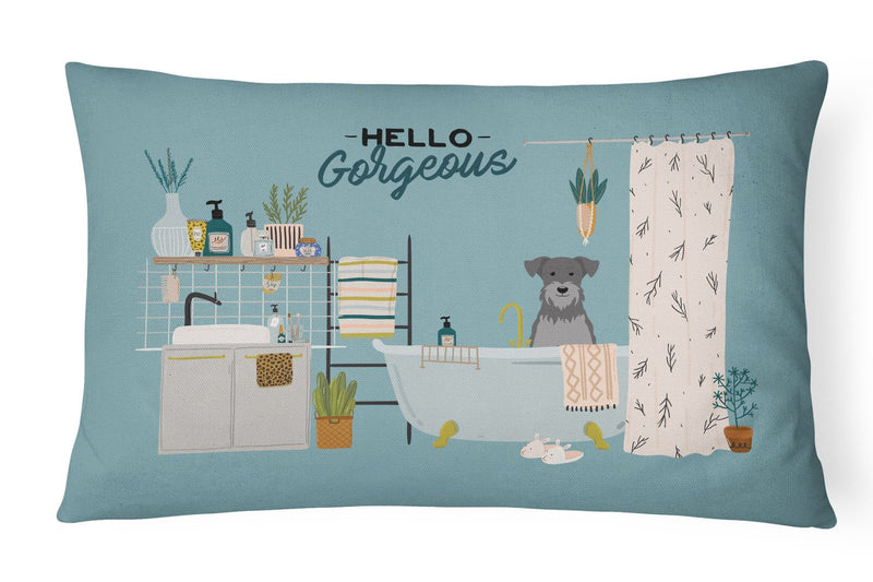 Black Silver Miniature Schnauzer in Bathtub Canvas Fabric Decorative Pillow CK7474PW1216