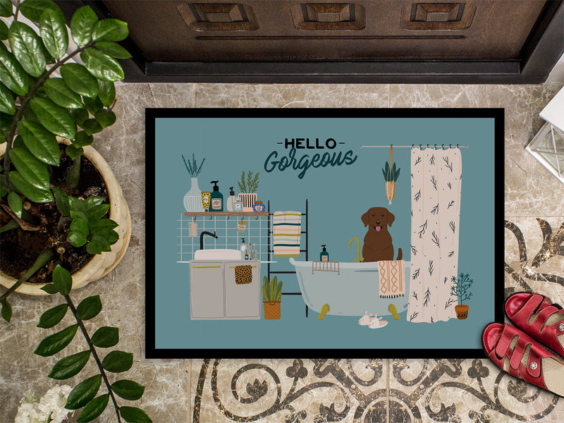 Chocolate Labrador in Bathtub Doormat - 18x27 Decorative Floor Mat – Indoor/Outdoor Rug with Artistic Flair CK7478MAT