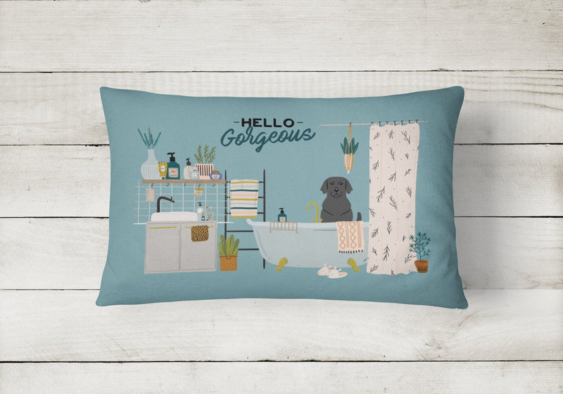 Black Labrador in Bathtub Canvas Fabric Decorative Pillow CK7479PW1216