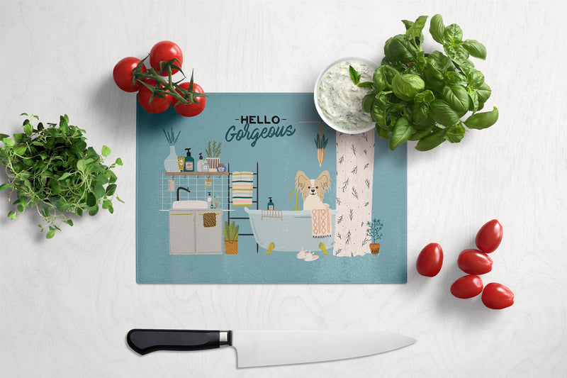 Sable White Papillon in Bathtub Glass Cutting Boards – Durable, Decorative Kitchen Art Large CK7499LCB