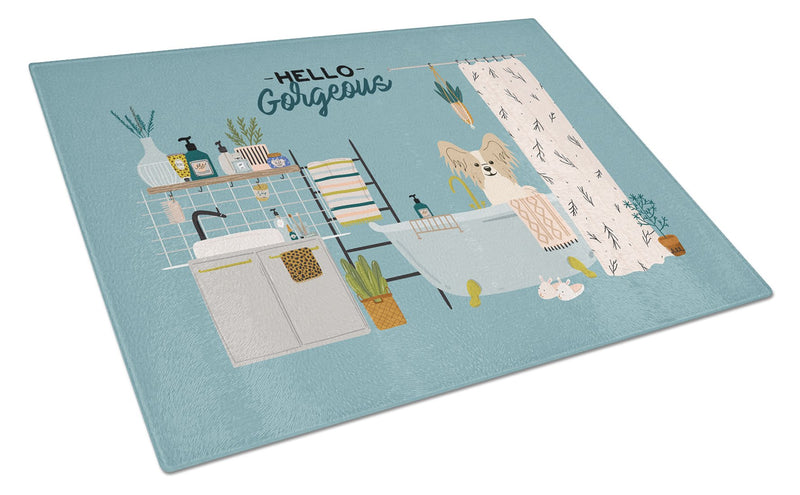 Sable White Papillon in Bathtub Glass Cutting Boards – Durable, Decorative Kitchen Art Large CK7499LCB