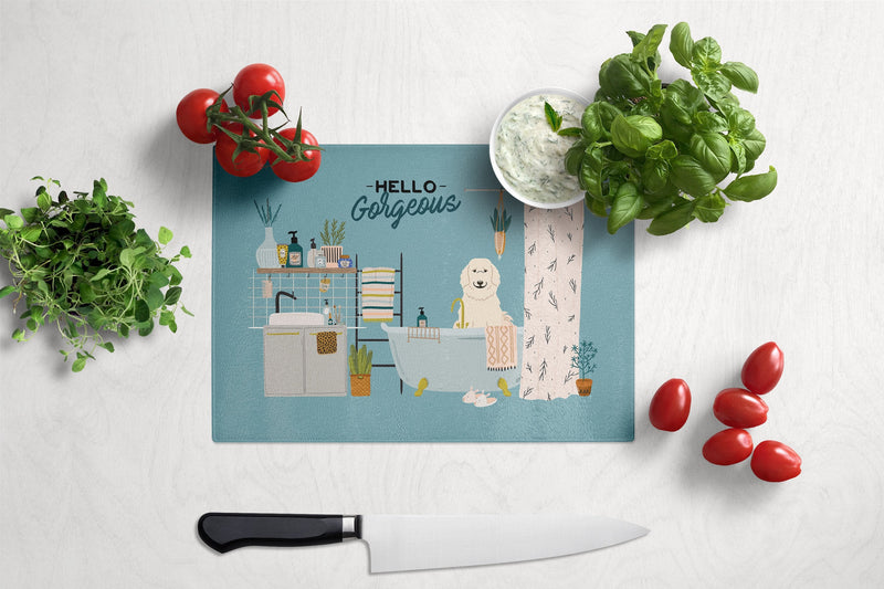 Great Pyrenese in Bathtub Glass Cutting Boards – Durable, Decorative Kitchen Art Large CK7505LCB