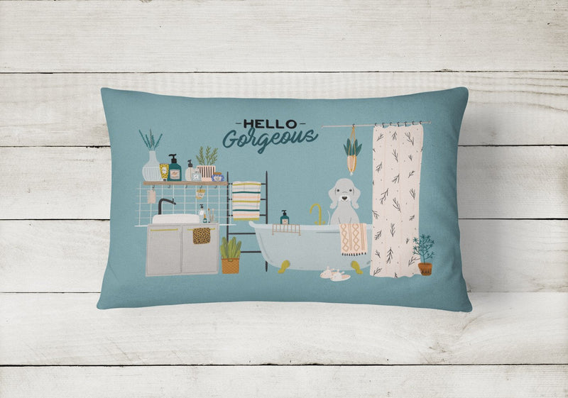 Blue Bedlington Terrier in Bathtub Canvas Fabric Decorative Pillow CK7512PW1216