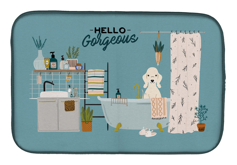 Sandy Bedlington Terrier in Bathtub Dish Drying Mat – Absorbent, Artistic Kitchen Essentials CK7513DDM