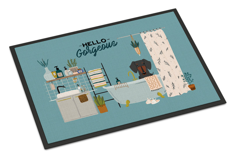 Black Tan Dachshund in Bathtub Indoor or Outdoor Mat 18x27 CK7554MAT