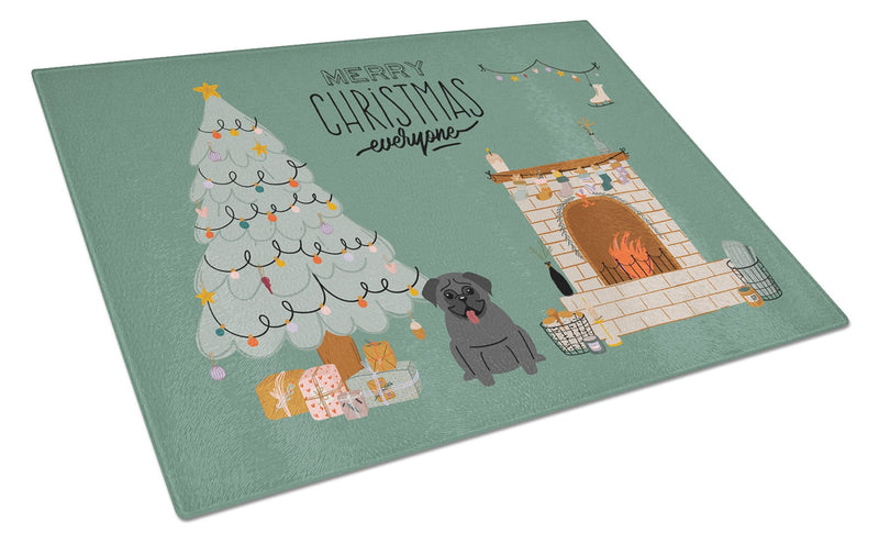 Black Pug Christmas Everyone Glass Cutting Boards – Durable, Decorative Kitchen Art Large CK7569LCB