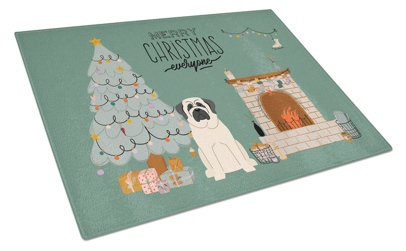 White Mastiff Christmas Everyone Glass Cutting Boards – Durable, Decorative Kitchen Art Large CK7580LCB