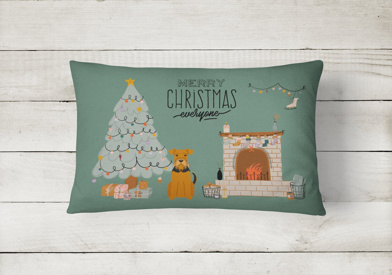 Airedale Christmas Everyone Canvas Fabric Decorative Pillow CK7604PW1216