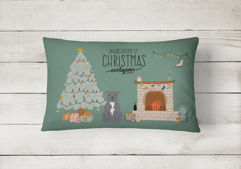 Blue Staffordshire Bull Terrier Christmas Everyone Canvas Fabric Decorative Pillow CK7609PW1216