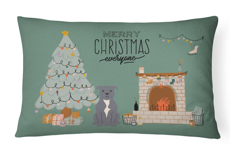 Blue Staffordshire Bull Terrier Christmas Everyone Canvas Fabric Decorative Pillow CK7609PW1216