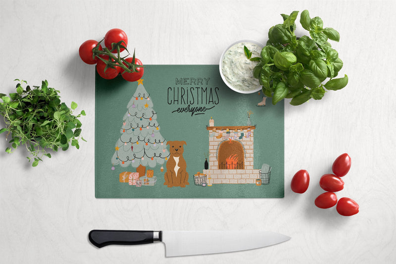 Brown Staffordshire Bull Terrier Christmas Everyone Glass Cutting Boards – Durable, Decorative Kitchen Art Large CK7610LCB