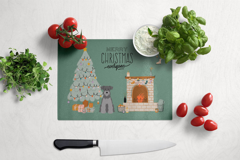 Black Silver Miniature Schnauzer Christmas Everyone Glass Cutting Boards – Durable, Decorative Kitchen Art Large CK7615LCB