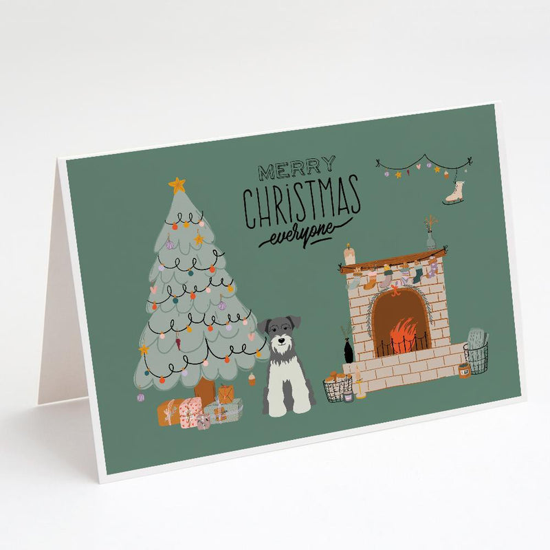 Salt and Pepper Miniature Schnauzer Christmas Everyone Greeting Cards and Envelopes Pack of 8