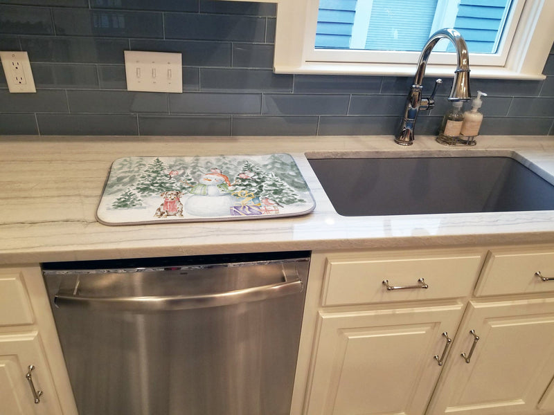 Dachshund Dappled with Christmas Presents Dish Drying Mat – Absorbent, Artistic Kitchen Essentials