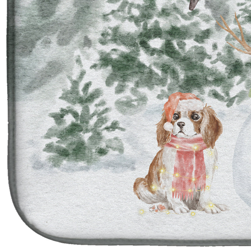 Cavalier King Charles Spaniel Blenheim Puppy with Christmas Presents Dish Drying Mat – Absorbent, Artistic Kitchen Essentials
