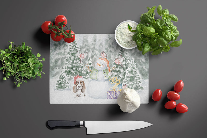 Basset Hound Puppy Brown and White with Christmas Presents Glass Cutting Board Large