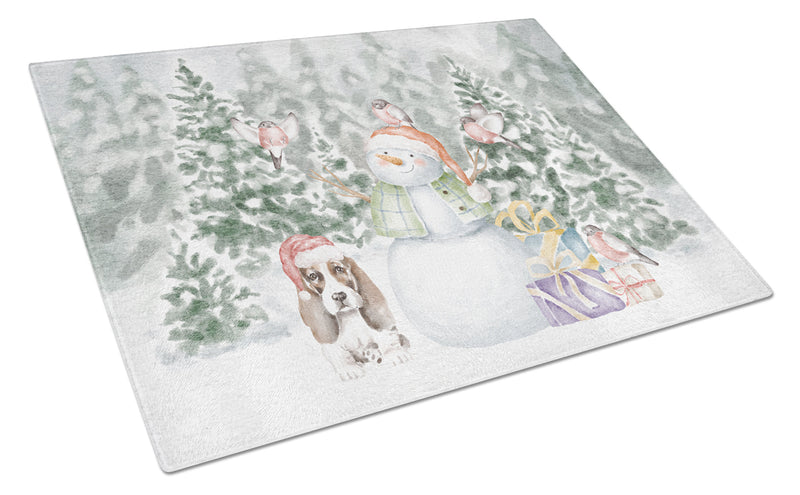 Basset Hound Puppy Brown and White with Christmas Presents Glass Cutting Board Large