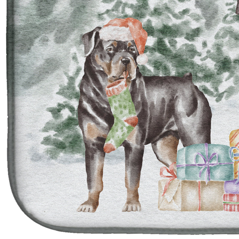Rottweiler Standing with Christmas Presents Dish Drying Mat – Absorbent, Artistic Kitchen Essentials
