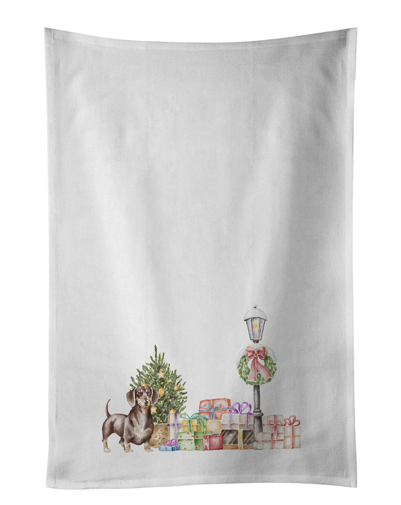 Dachshund Chocolate with Christmas Wonderland White Kitchen Towel Set of 2