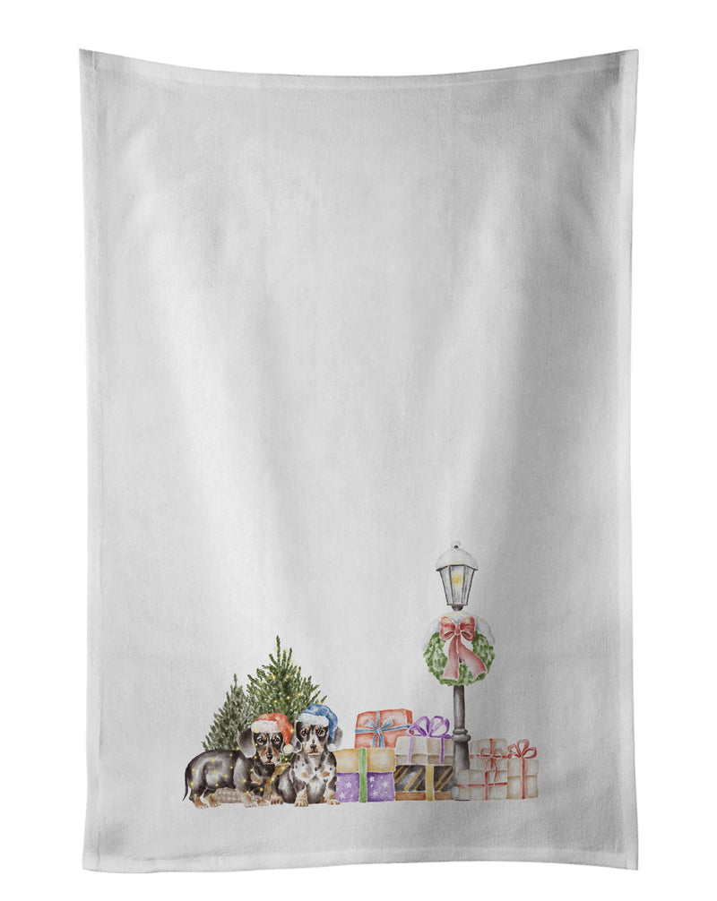 Dachshund Duo with Christmas Wonderland White Kitchen Towel Set of 2