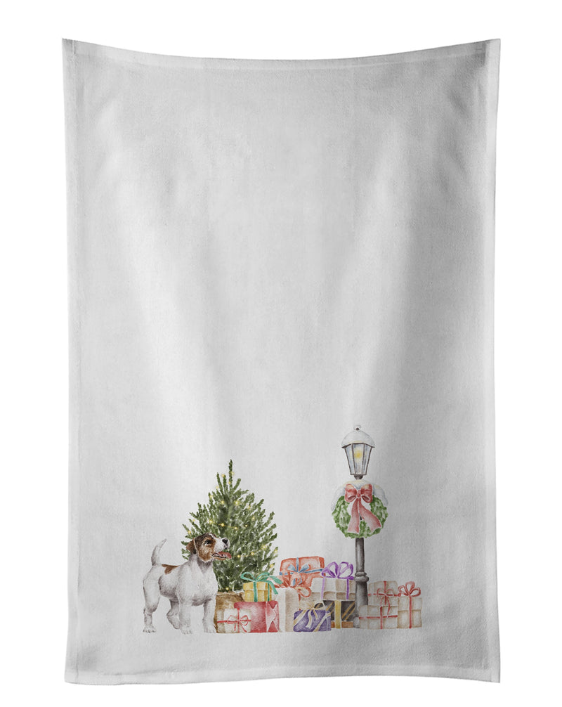 Jack Russell Terrier Wirehaired with Christmas Wonderland White Kitchen Towel Set of 2