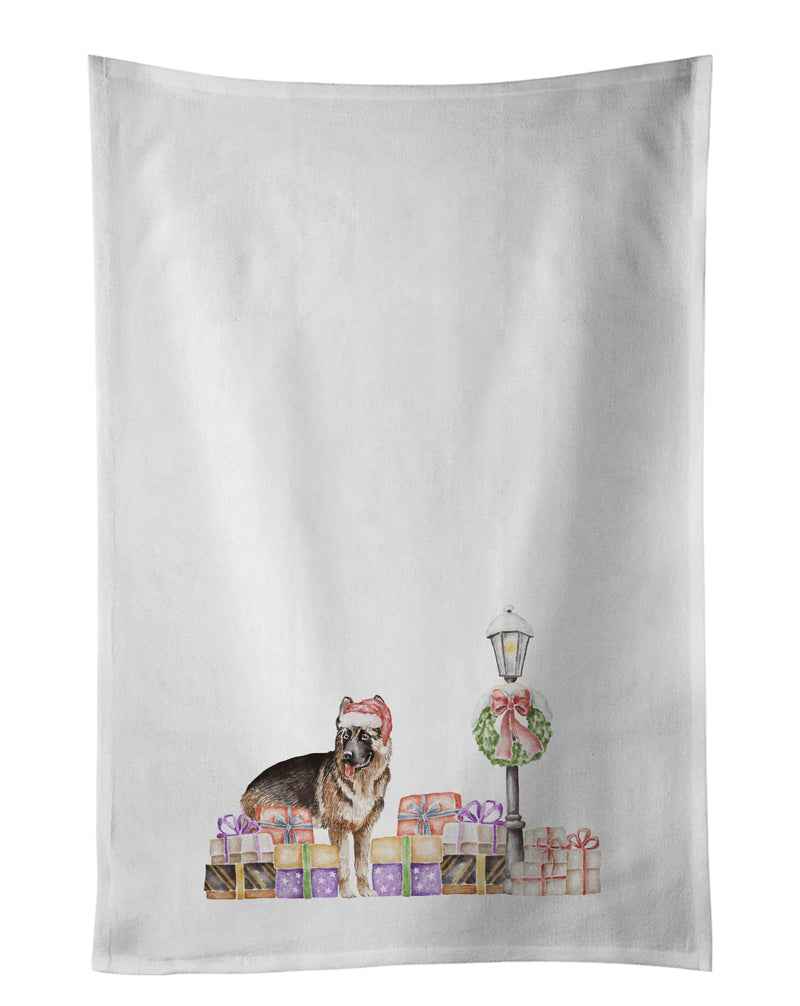 German Shepherd Standing with Christmas Wonderland White Kitchen Towel Set of 2