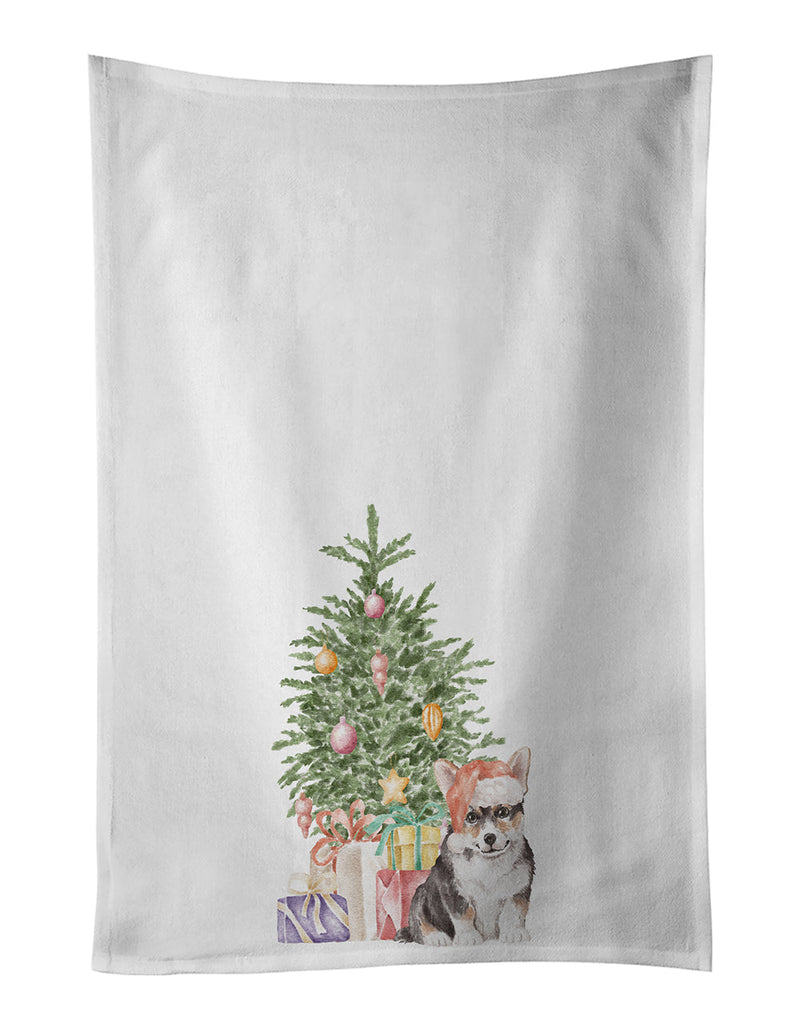 Corgi Puppy Christmas Presents and Tree White Kitchen Towel Set of 2