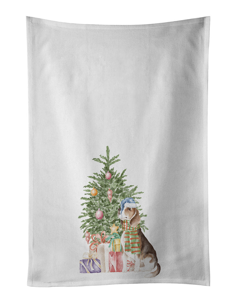 Beagle Christmas Presents and Tree White Kitchen Towel Set of 2