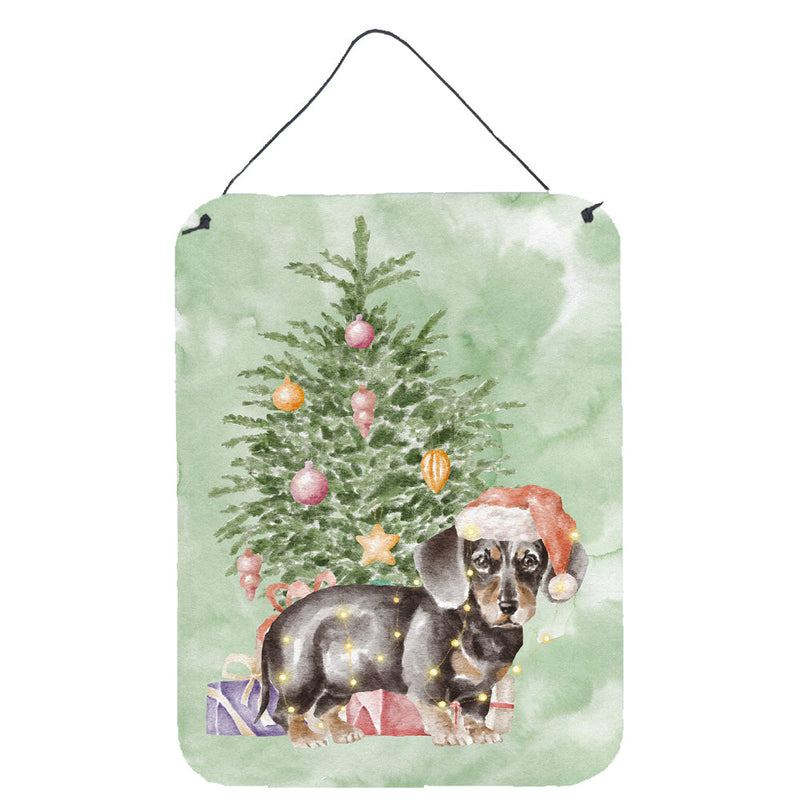 Christmas Dachshund Black Tan Puppy Wall or Door Hanging Prints