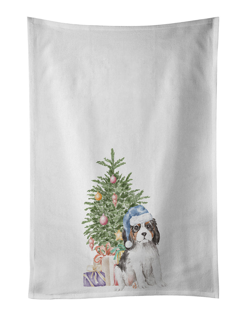 Cavalier Spaniel Tricolor Puppy Christmas Presents and Tree White Kitchen Towel Set of 2