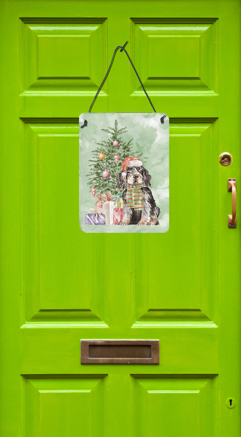Christmas English Cocker Spaniel Black Tan Wall or Door Hanging Prints
