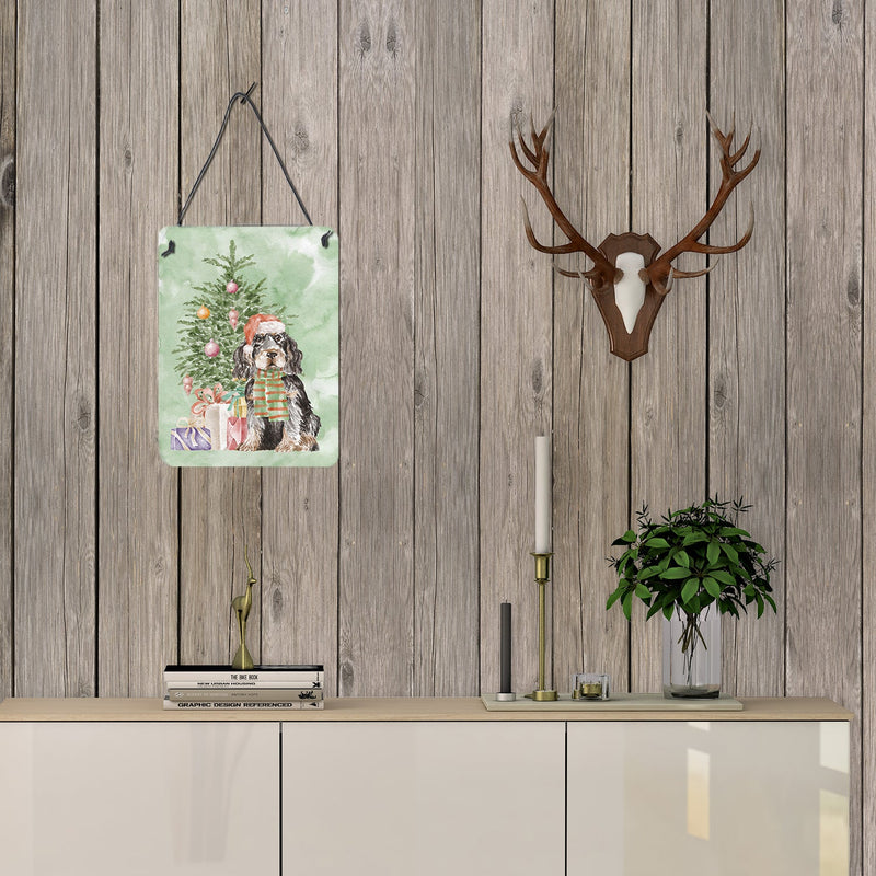 Christmas English Cocker Spaniel Black Tan Wall or Door Hanging Prints