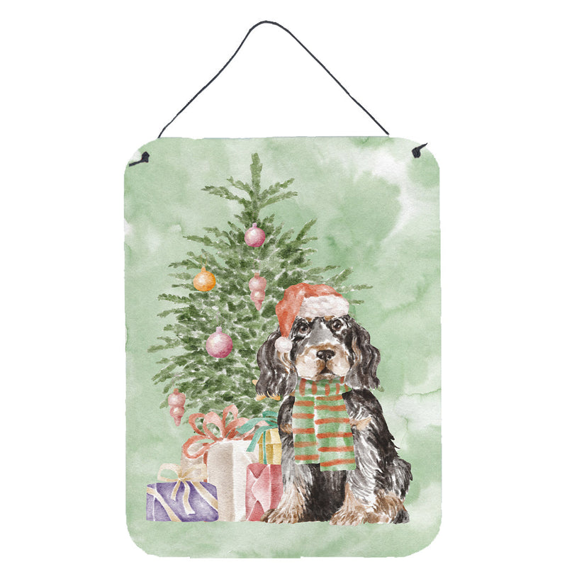 Christmas English Cocker Spaniel Black Tan Wall or Door Hanging Prints