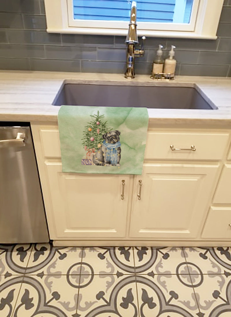 Christmas Black Pug Kitchen Towel