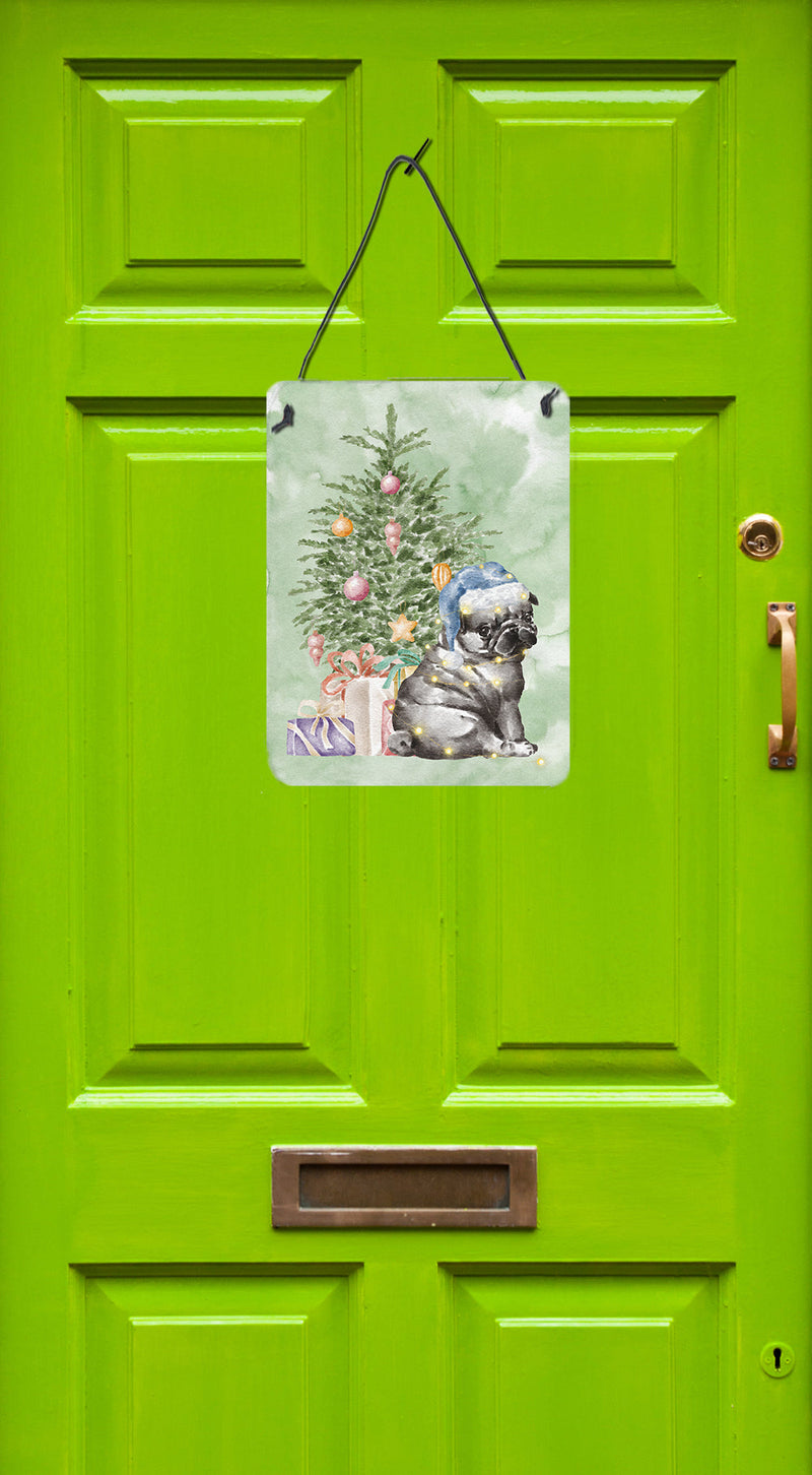 Christmas Black Pug Puppy Wall or Door Hanging Prints