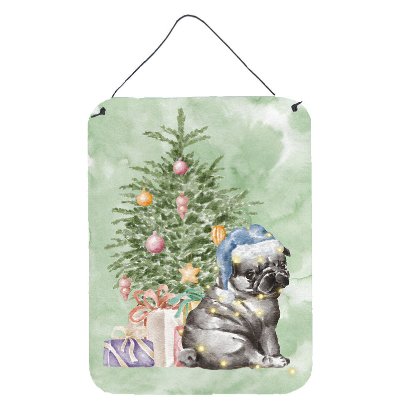 Christmas Black Pug Puppy Wall or Door Hanging Prints