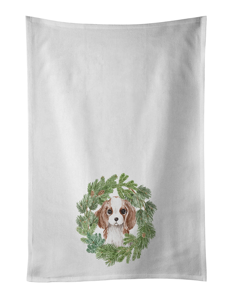 Cavalier Spaniel Puppy Blenheim Christmas Wreath White Kitchen Towel Set of 2