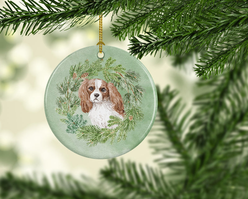 Cavalier Spaniel Blenheim Christmas Wreath Ceramic Ornament