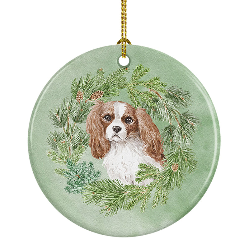 Cavalier Spaniel Blenheim Christmas Wreath Ceramic Ornament