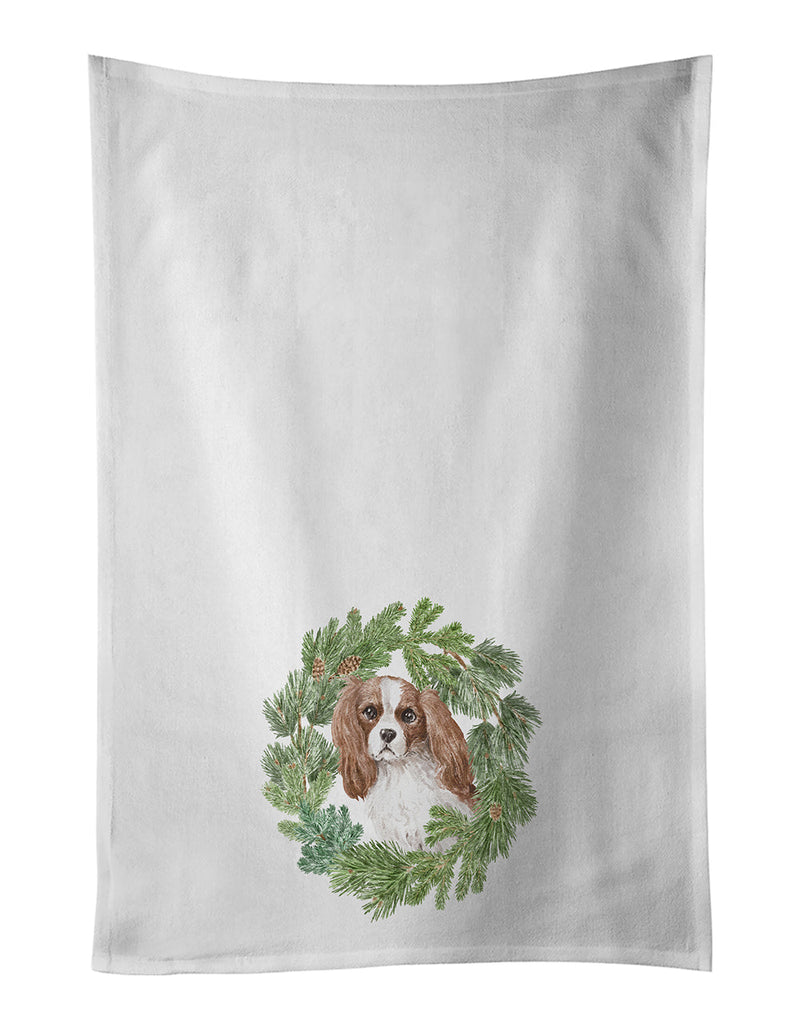 Cavalier Spaniel Blenheim Christmas Wreath White Kitchen Towel Set of 2