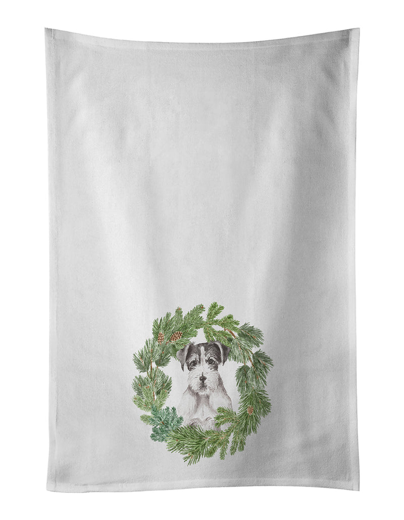 Jack Russell Terrier Black and White Wirehaired Christmas Wreath White Kitchen Towel Set of 2