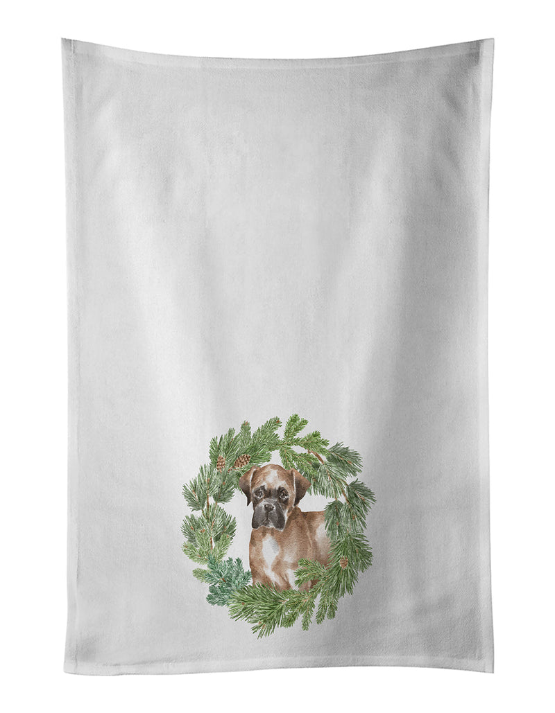Boxer Puppy Fawn Christmas Wreath White Kitchen Towel Set of 2