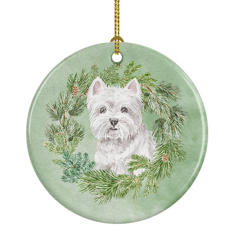 West Highland White Terrier Sitting Pretty Christmas Wreath Ceramic Ornament