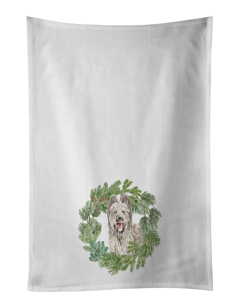 Briard Smiling Ears Up Christmas Wreath White Kitchen Towel Set of 2