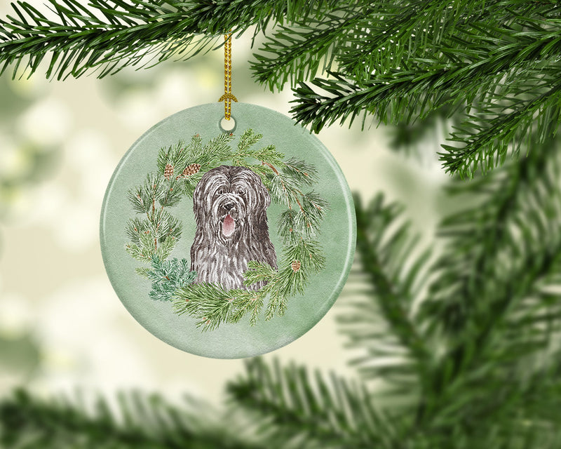 Briard Smiling Eyes Peeking Out Christmas Wreath Ceramic Ornament